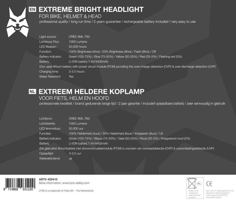 429410 LYNX Front Light High Power 1000 Lm